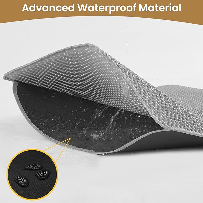 Cat Litter Mat 30x24 Inches, Honeycomb Double Layer Traps Litter & Waterproof Leatherette Bottom Prevents Urine Leaks, Durable & Easy Clean Pet Floor Protector for Cat Litter Box Area（Grey）