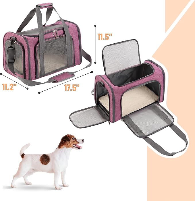 Mr. Pen- Pet Carrier, 17.5" x 11.2" x 11.5", Medium Size, Pink, Portable Travel Carrier for Small Pets, Cats & Small Dogs, Breathable Mesh, Safety Inner Leash, Side Pocket & Padded Shoulder Strap