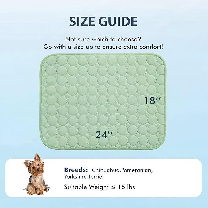 MICROCOSMOS Summer Cooling Mat & Sleeping Pad- Water Absorption Top, Materials Safe, Easy Carry, EZ Clean. Keep Cooling for Pets, Kids and Adults.(Green, 24" x18")