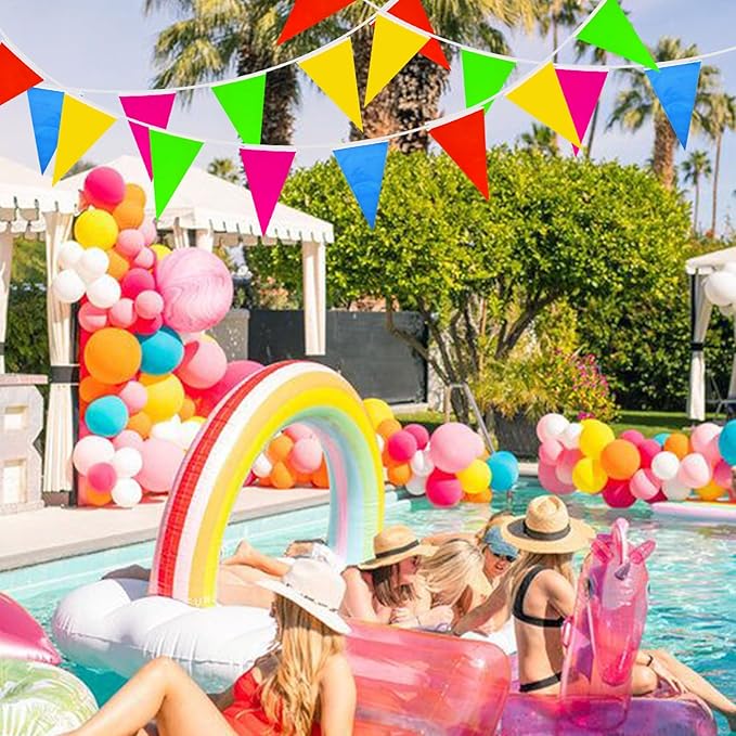 BEISHIDA 200ft 120pcs Colorful Pennant Banner Flags,Reusable Multicolor Bunting String Triangle Flags,Kids Birthday, Garland for Grand Opening,New Year Celebration Supplies,Indoor and Outdoor Events