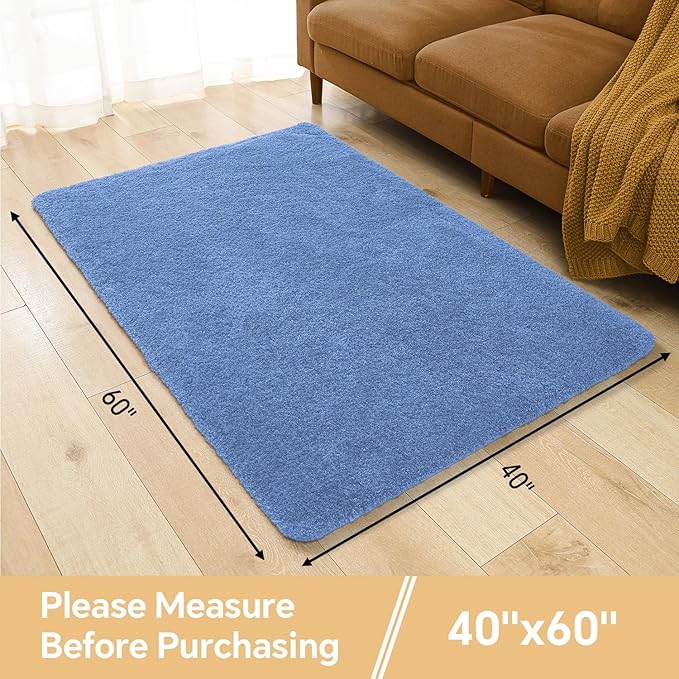 Blue Bathroom Rugs 40"x60" – Oversized Plush Non-Slip Microfiber Bath Mat, Absorbent & Washable – Ideal for Large Bathrooms or Living Rooms