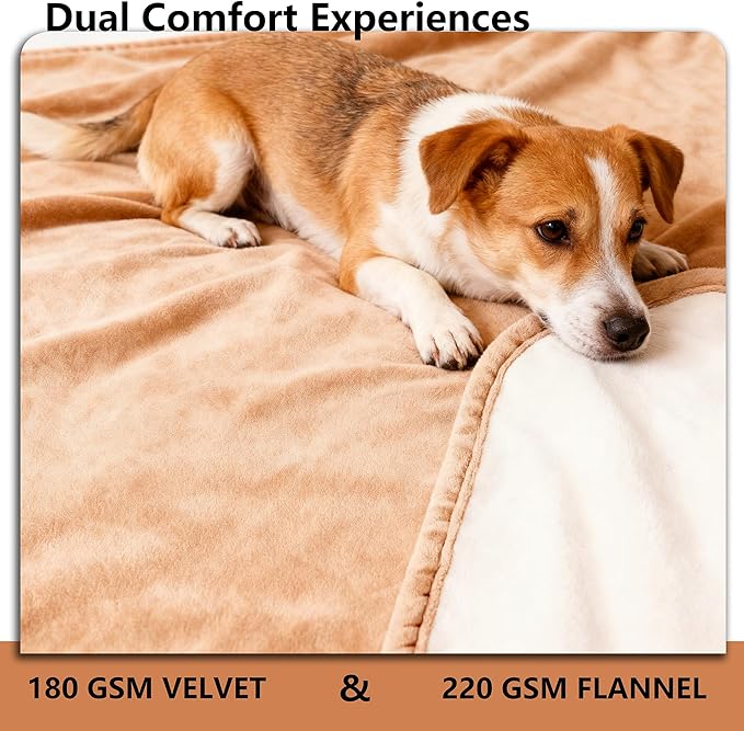 Tuffeel Waterproof Blanket for Bed, Leak Proof Dog Couch Blankets Reversible, Pet Throw Sofa Furniture Protector Machine Washable-82 x120,Orange+Cream