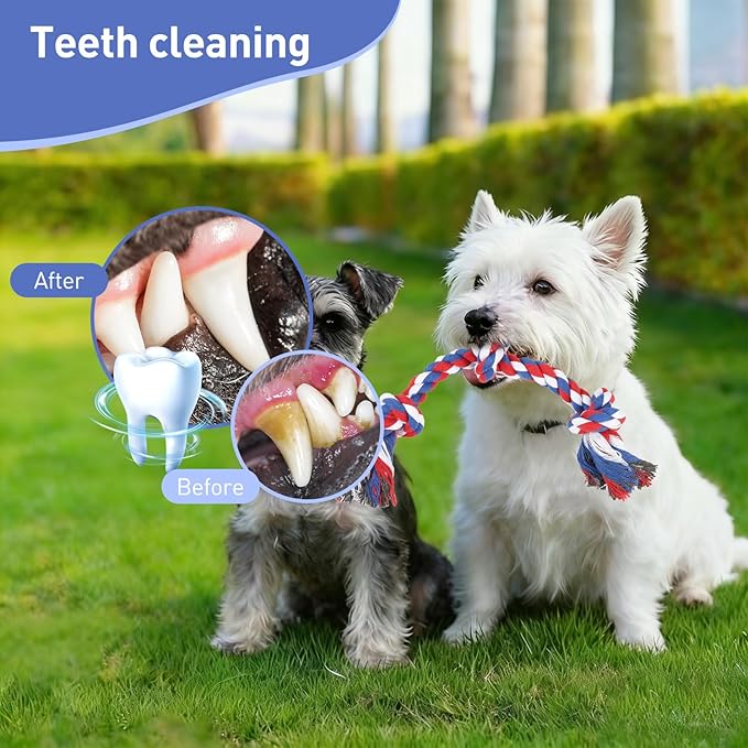 SZEE 2Pcs July 4th Dog Rope Toy for Small Breeds, 14 in 3 Knots Chew Rope Patriotic Toys for Dogs, Pull Toy for Tug of War, Energy Release, Boredom Relief and Teeth Cleaning (Pink & Orange)