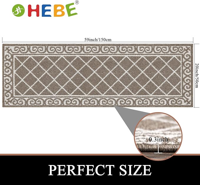 HEBE Washable Runner Rug 20"x59" Indoor Door Mat Runners,Non Slip Dirt Trapping Rug Runner Floor Mats Carpet Runners for Entryway Hallway Kitchen Garage Laundry Room