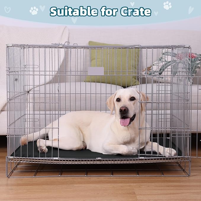 Dog Crate Pad Mat, Waterproof Kennel Cage Mat, Cooling Pet Bed for Medium Large Dogs, Outdoor Pet Bed with High Resilience Foam,Wipe Clean & Easy Rinse, Anti Slip 35 inch Black