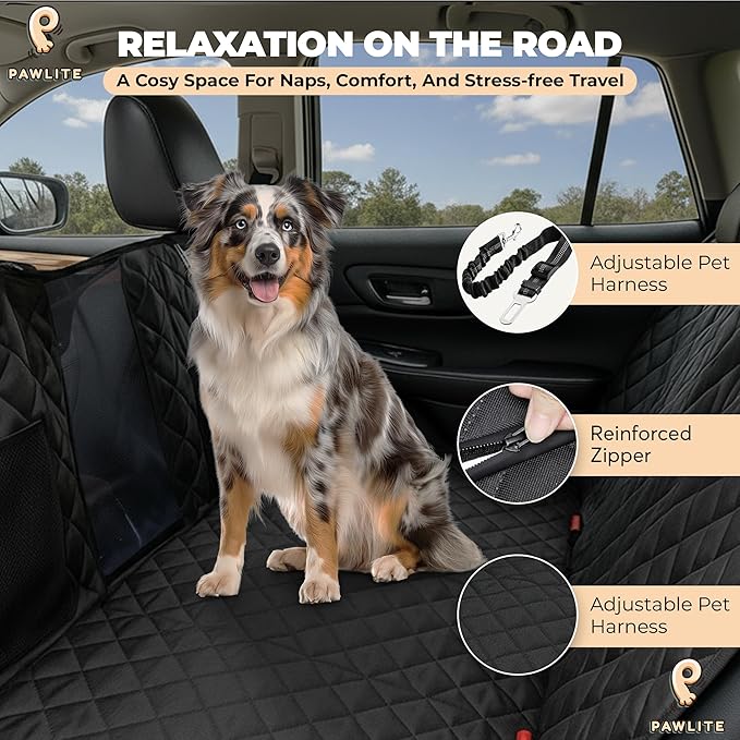Rear Dog Seat for Large Dogs – 400lbs Capacity, Waterproof & Anti-Scratch Dog Car Seat Cover with Seatbelt Strap, Travel Bag Included – Universal Fit for SUV, Trucks – All Black