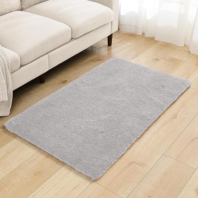 Light Gray Bathroom Rugs 30"x50" - Large Bath Mat for Bathroom Floor, Fluffy Microfiber Plush Rug, Non Slip and Washable - Great for Living Room, Bedroom or Kitchen Mat
