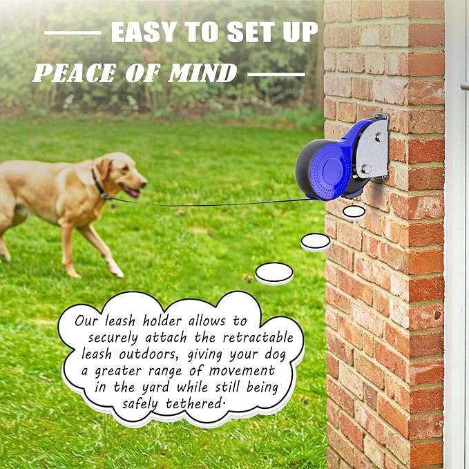 X-TECOKIT Heavy Duty Retractable Leash Wall Mount,Secure Dog Parking Station for Hands-Free Convenience,Rustproof&Chewproof Tie Out Hook,Indoor-Outdoor Safety Anchor for All Dog Sizes