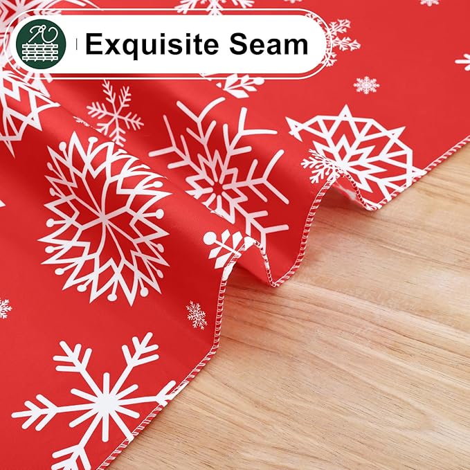 misaya Rectangle Waterproof Vinyl Table Cloth, Wipeable Tablecloth with Flannel Backing, Plastic Table Cover for Dinner, Christmas Party (Red Snowflake, 60" x 84")