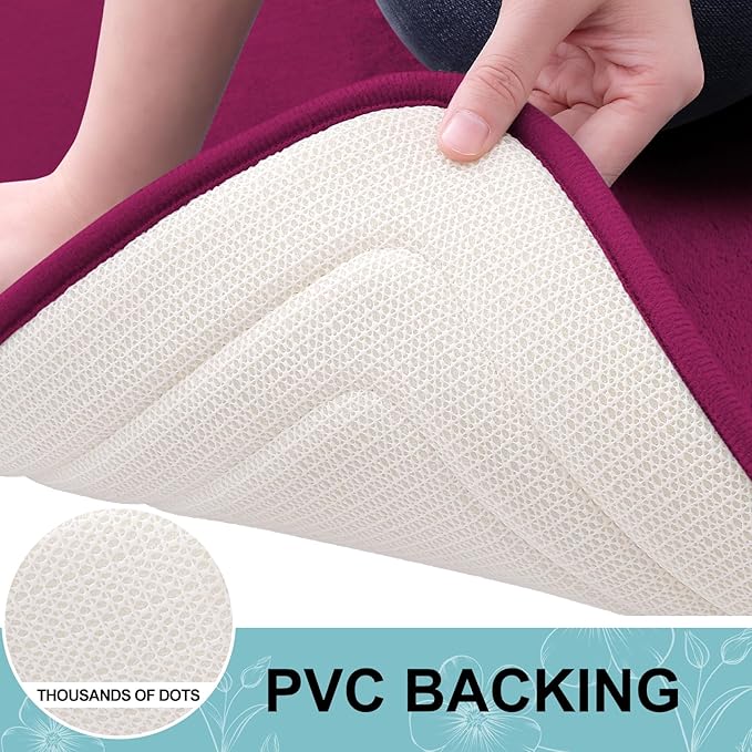 Grandaily Memory Foam Bath Mat Rug 24x16, Ultra Soft, Non-Slip and Absorbent Bathroom Rugs, Machine Wash Dry, Comfortable Bath Carpet for Bathroom Floor, Tub and Shower, Burgundy