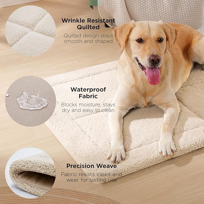 Reversible Dog Crate Pad Bed for Extra Large Dogs,Washable & Non-Slip Kennel Pet Mat, High Density Foam and Soft Fleece Cat Bed for Indoor & Outdoor Use, 48" x 30", Cream White