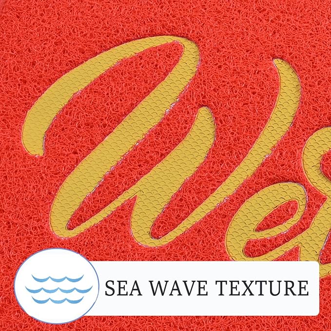 T.HENV Welcome Mat - Outdoor, 36x24 Waterproof All-Season Door Mat, All-Weather Quick Drying, Low Profile, Red-Gold