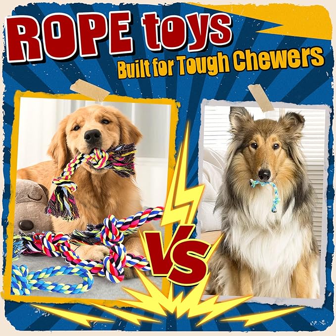 Heavy Duty Dog Toy for Aggressive Chewers – Tough Chew Toys for Large Dogs, Ideal for Tug-of-War & Teeth Cleaning, with 3 Rope Toys & 2 Dog Bags
