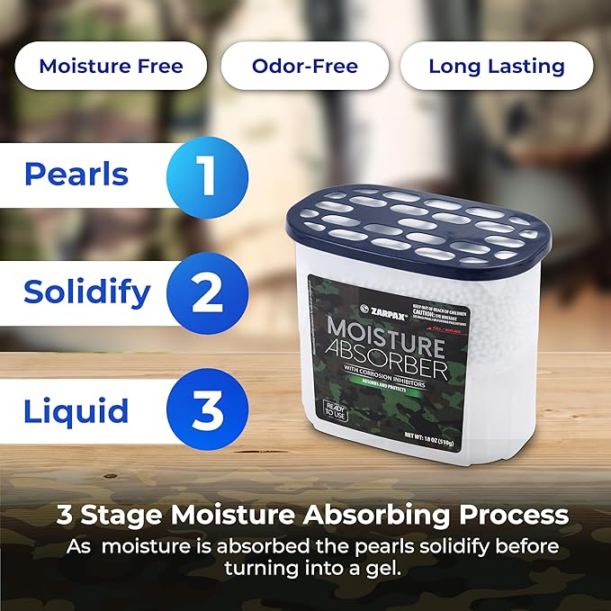 Moisture Absorber Corrosion Inhibitors Gun & Gear 17.6 oz/500g | Removes Moisture, Damp & Humidity | Odor Absorber | Moisture Trap for Bathroom, Closet, Kitchen | Set of 6