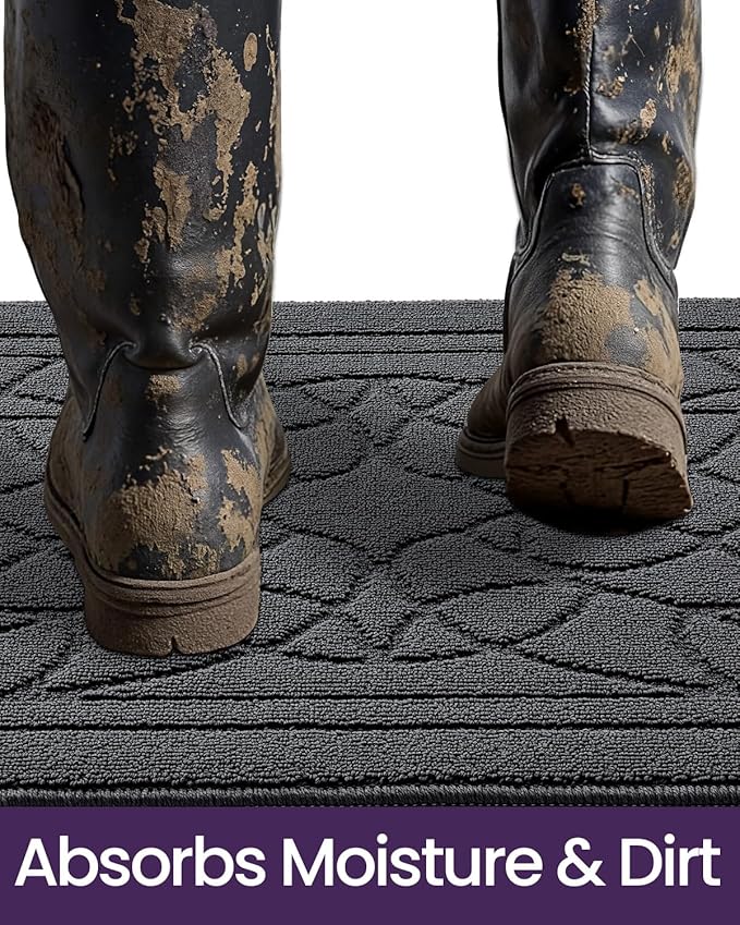 DEXI Front Entryway Door Mat Non Slip 24x36, Washable Inside Entry Way Mats Low Profile Entrance, Welcome Dirt Trapper Doormat Thin for House Floor Home Porter Hall Backdoor Area, Dark Grey