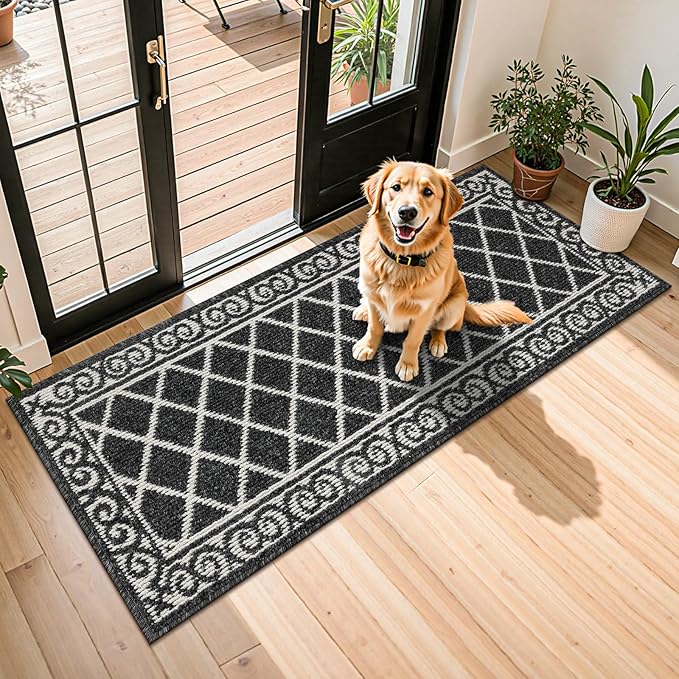HEBE Washable Runner Rug 20"x59" Indoor Door Mat Runners,Non Slip Dirt Trapping Rug Runner Floor Mats Carpet Runners for Entryway Hallway Kitchen Garage Laundry Room