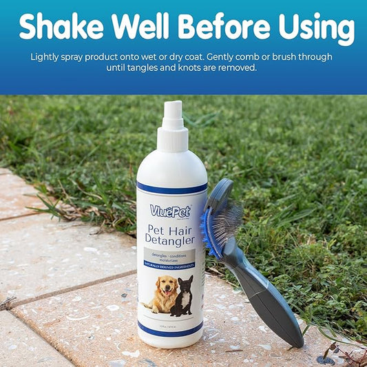 VLUEPET | Pet Hair Detangler Spray - Dematting and Conditioner Spray for Dog & Cat - Natural Ingredients, Paraben & Sulfate Free - Tangled & Dyes Remover - Aloe & Oatmeal Scent - Daily Use - 16 fl oz
