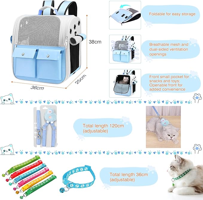 Kitten Starter Supplies Starter Kit, 20 pcs of Essentials, Including Bed, Carrier, Litter Mat, Box, Collar, Bowls and More, Perfect for New Cat Owner - Blue