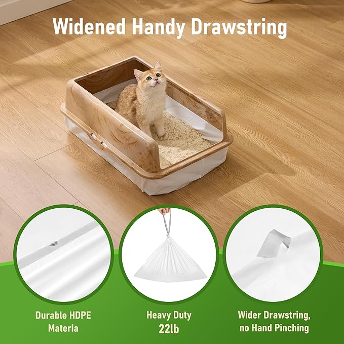 Super Jumbo Litter Box Liner XXL - 15 Count 47" x 24" Cat Litter Bags with Drawstring, Extra Thick Kitty Litter Pan Liners Tear Resistant Heavy Duty, Easy Clean up for Litter Tray, Unscented