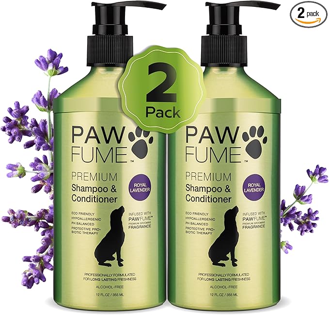 PAWFUME Dog Shedding Shampoo and Conditioner, Royal Lavender, 2-Pack – Nourish & Detangle for Silky Soft Coat – Probiotic, Deep-Cleaning, pH-Balanced – Salon-Quality Shedding Shampoo for Dogs
