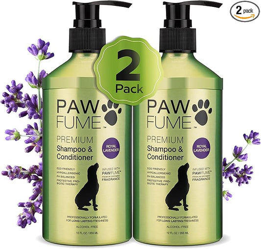 PAWFUME Dog Shedding Shampoo and Conditioner, Royal Lavender, 2-Pack – Nourish & Detangle for Silky Soft Coat – Probiotic, Deep-Cleaning, pH-Balanced – Salon-Quality Shedding Shampoo for Dogs