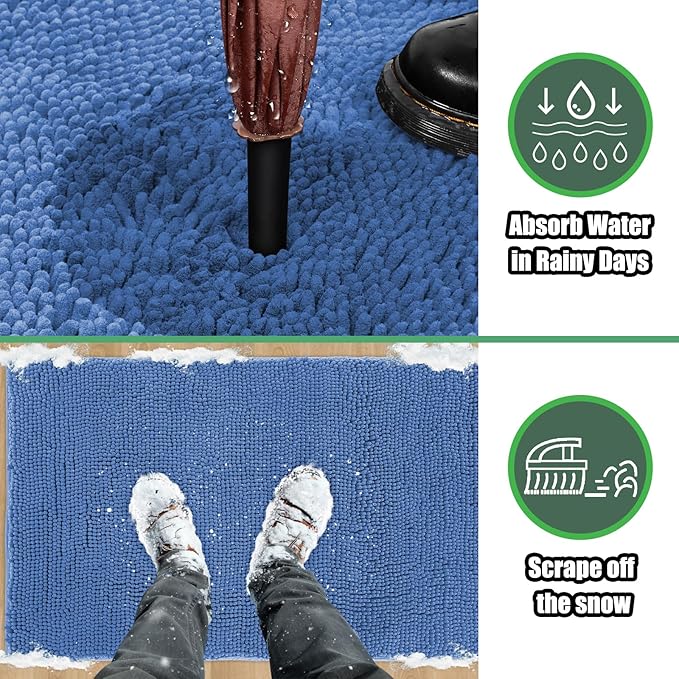 IM HOME Chenille Absorbent Outdoor Doormat 30" x 20", Washable Muddy Door Mats for Dog Non Slip Indoor Doormat Dog Mat for Muddy Paw Front Inside Doormats for Entryway Cornflower Blue