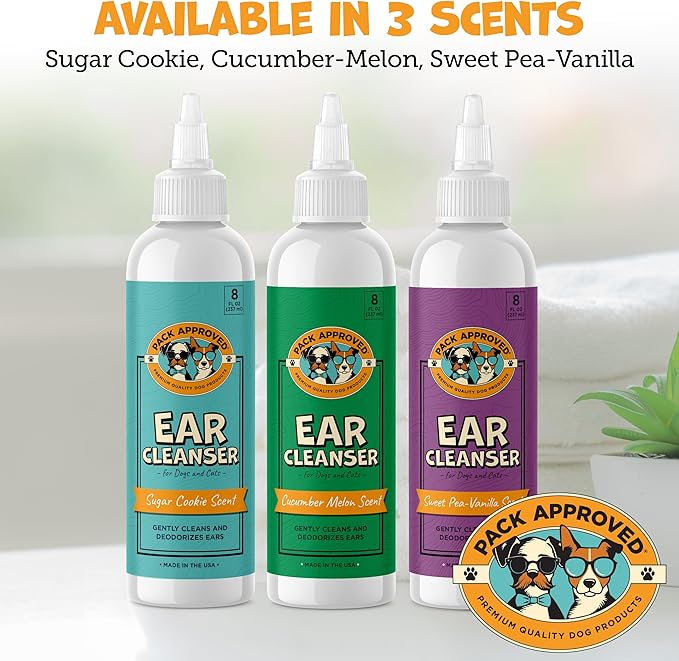 Cat & Dog Ear Cleaning Solution - Helps Remove Wax, Debris, and Dirt - Non-Stinging, Non-Burning Daily Use Formula - Cat & Dog Ear Wash for Itchy Ears - Sweet Pea & Vanilla Scent (8oz)