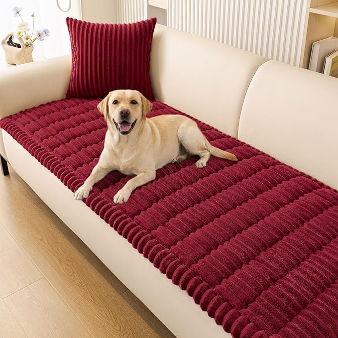 Smiry Couch Cover for Dogs, Non Slip Washable Sofa Protector for Pets, Soft Furniture Cover for Pet, Stylish Sofa Covers, Cozy Protect Against Fur, Dirt & Everyday Messes (Red, 27.6" x 70.9")