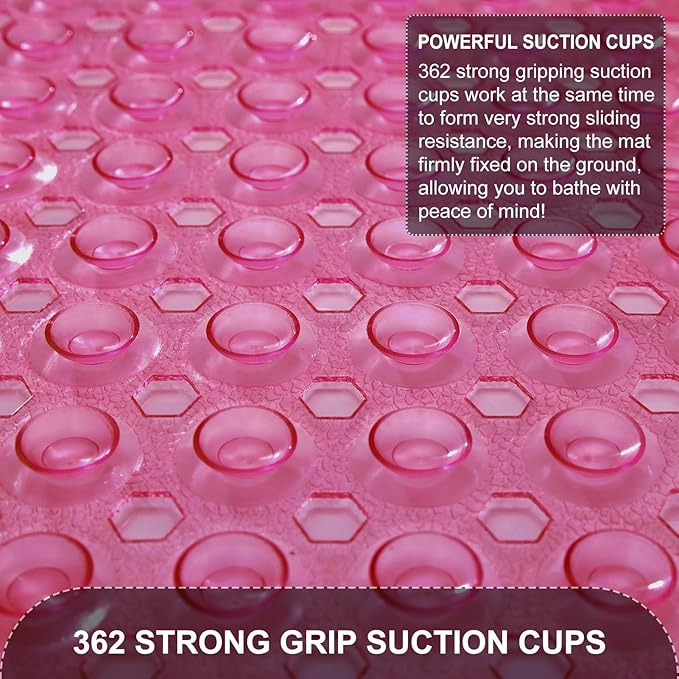 Bath Tub Shower Mat, Non Slip Bathtub Floor Liner Mats with Suction Cups and Drain Holes, Machine Washable Bathmat for Bathroom Floor Safety, 40 x 16 Inch, Clear Burgundy