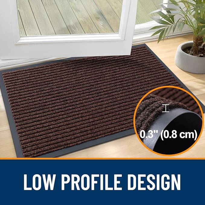 OLANLY Front Door Mat Indoor Outdoor Entrance, Waterproof Heavy Duty Doormat, Fade Resistant, Low Profile, Easy Clean Patio Porch Welcome Floor Mats for Entry, 71x34, Brown
