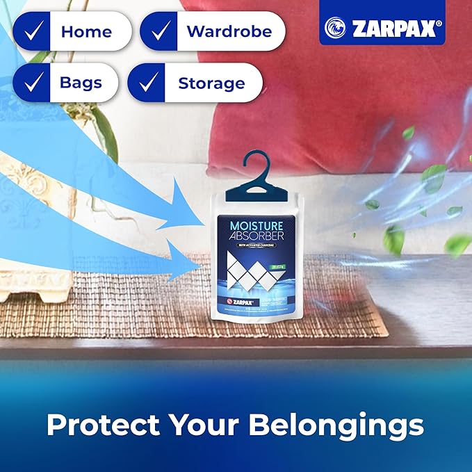 Moisture Absorber Sachets Activated Charcoal 7.5 oz/212g - Remove Excess Moisture In Air & Odor - Desiccant Dehumidifier for Closet, Drawer, Storage - Dampness & Humidity Control - Set of 5