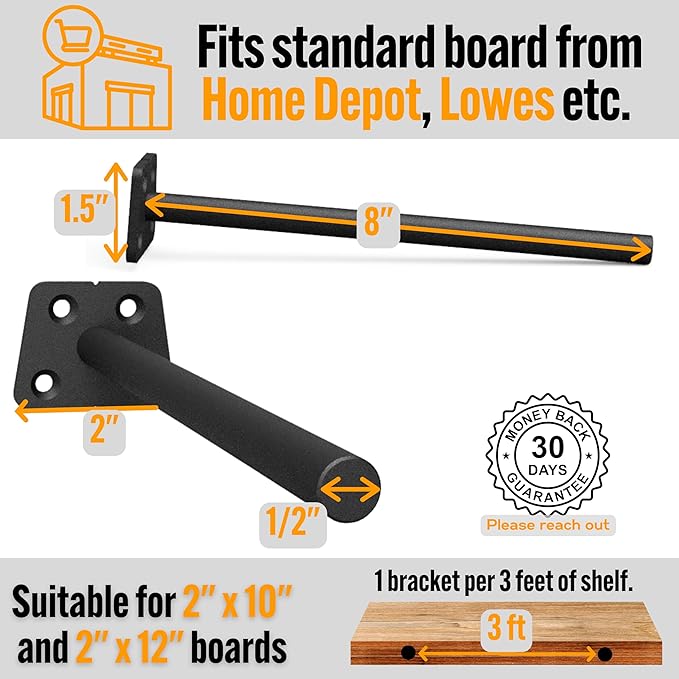 EVALD Hidden Floating Shelf Bracket | 8-Inch Heavy Duty Blind Shelf Support | Kitchen Shelf, Fireplace Mantel Bracket | Invisible Wall Mount Bracket for Home & Office | Floating Shelf Hardware 6 Pack