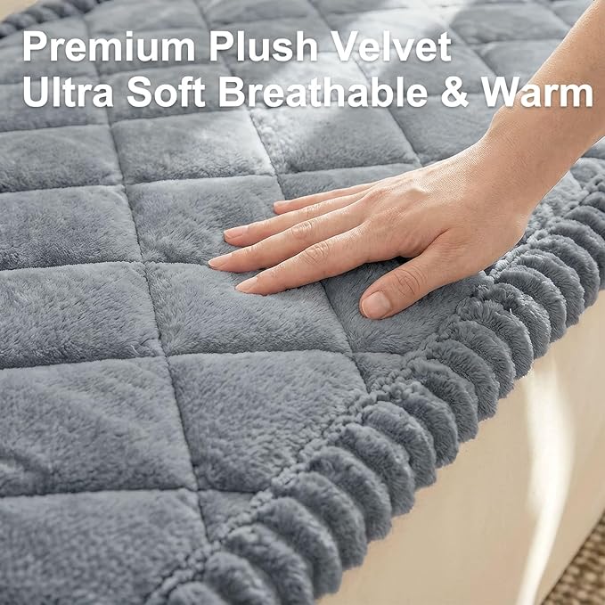 Smiry Fuzzy Couch Cover for Dogs, Non Slip Washable Pet Sofa Cover, Scratch Proof Hair Resistant Plush Sofa Slipcover, Pet Friendly Couch Cushion Protector for Cat, Grey, 27.6" x 88"
