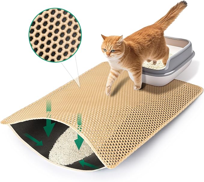 Cat Litter Mats Litter Trapping Mat,Cat Litter Box Mat for Floor 32"x22", 2 Layer Llitterbox Mat,Litter Rug Catcher,Waterproof Urine Proof, Clean Easily, Collapsable, Medium