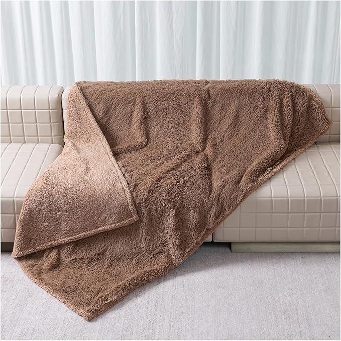 Wowchine Waterproof Calming Dog Bed Covers Pets Blanket for Large Dogs Cats Brown Fluffy Long Faux Fur Pet Blankets Reversible Couch Sofa Cover Washable Love Bed Mats(Brown,XL-85x57in)