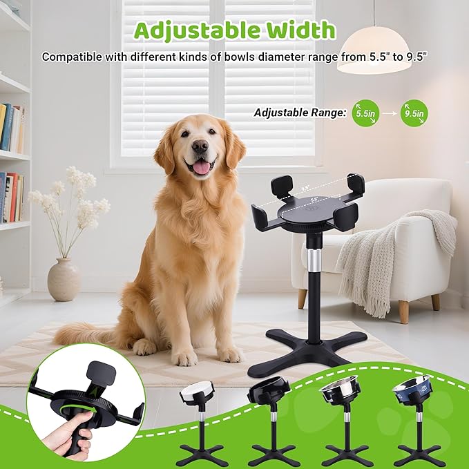 Elevated Dog Bowls for Large and Extra Large Dogs,Adjustable Width Dog Bowl Stand for 5.5-9.5" Wide Bowls,Food and Water Feeder,Single Holder with Tilted Height Adjust 12.4''-18.9'' (2 Pack)
