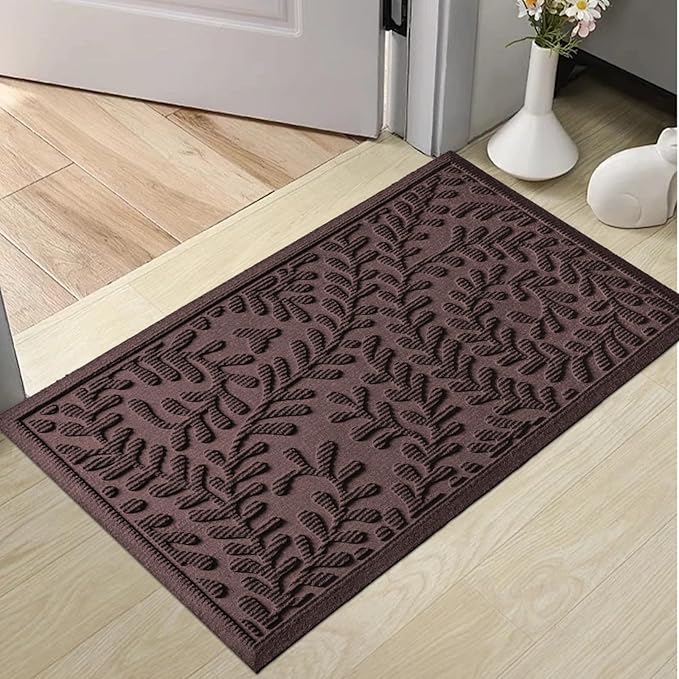 Front Door Mat, Absorbent Dirt Trapping Welcome Door Mat Indoor Outdoor, Non Slip Entry Mat, Indoor Outdoor Door Mats, Fade Resistant, Low Profile Doormat for Entryway, 47×32, Coffee