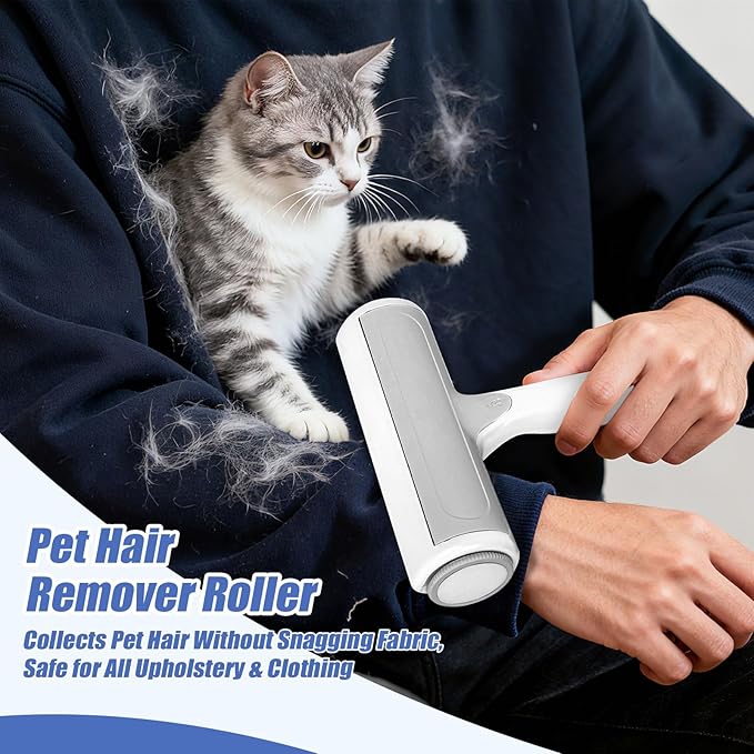 Pet Hair Remover Furniture, Reusable Lint Roller for Pet Hair, Pet Hair Remover Tool for Sofas, Furniture, Carpets, Sofa Beds, and Bedding(White Gray)