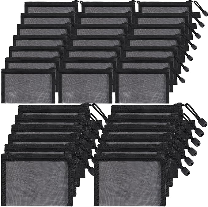 Leelosp 80 Pcs Mesh Zipper Pouch Bulk Back to School Pencil Storage Pouch Mesh Cosmetics Bags Toiletry Makeup Bags for Office Travel Organization(Black,7.7 x 4.7 Inch, 9.5 x 7.1 Inch)