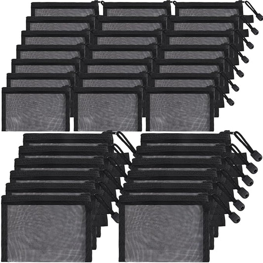 Leelosp 80 Pcs Mesh Zipper Pouch Bulk Back to School Pencil Storage Pouch Mesh Cosmetics Bags Toiletry Makeup Bags for Office Travel Organization(Black,7.7 x 4.7 Inch, 9.5 x 7.1 Inch)