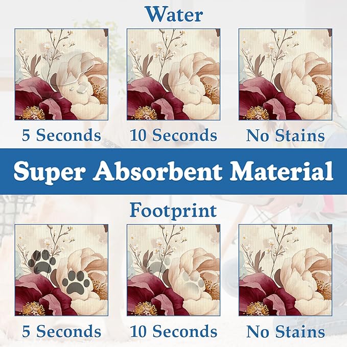 Vintage Floral Rose Pet Feeding Mat–Christmas Stocking Quick Dry Absorbent Dog Cat Food Mat, Non Slip Waterproof Bowl Placemat for Messy Eaters, Pet Accessories for Floors 12"x20"