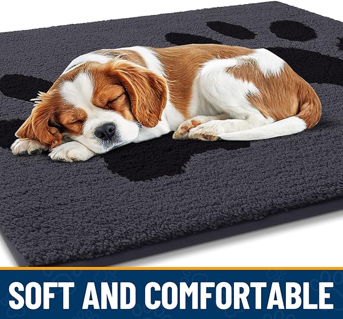 Smiry Dog Door Mat for Muddy Paws, Absorbs Moisture and Dirt, Low-Profile Entryway Mat with Non-Slip Backing, Entry Indoor Outdoor Doormat for Inside Floor (48x30 Inches, Black, Paw)