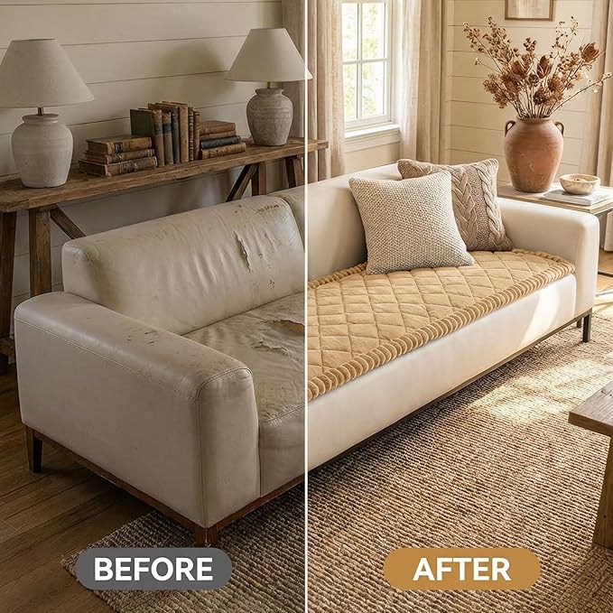 Smiry Fuzzy Couch Cover for Dogs, Non Slip Washable Pet Sofa Cover, Scratch Proof Hair Resistant Plush Sofa Slipcover, Pet Friendly Couch Cushion Protector for Cat, Camel, 27.6" x 70.9"