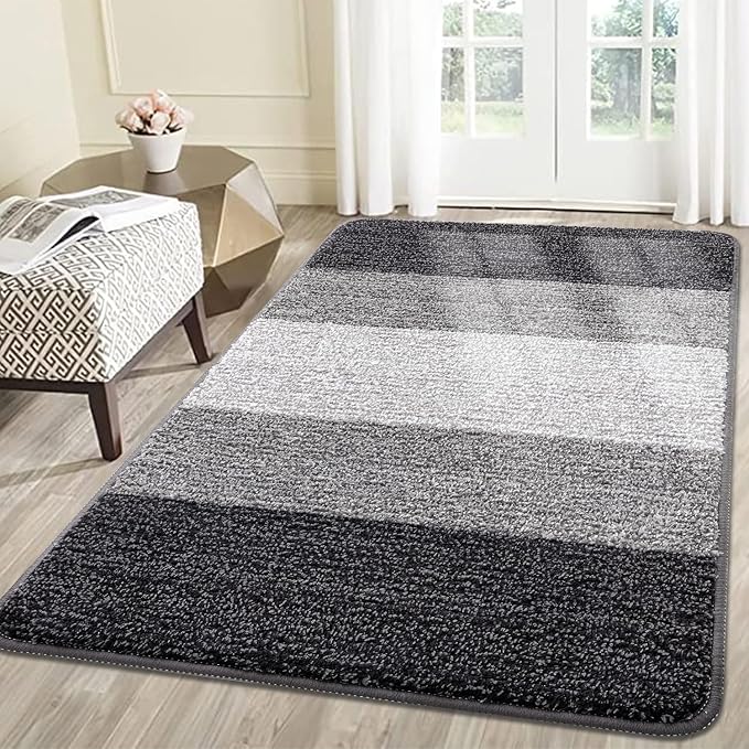 Smiry Dog Door Mat for Muddy Paws, Absorbs Moisture and Dirt, Low-Profile Entryway Mat with Non-Slip Backing, Entry Indoor Outdoor Doormat for Inside Floor (59x35 Inches, Grey, Striped)