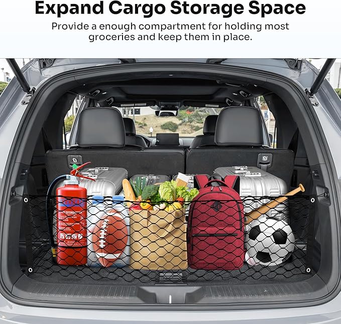 Trunk Cargo Net for 2023-2025 2026 Honda Pilot Accessories Envelope Style Mesh Trunk Net Organizer and Storage Stretchable Adjustable Elastic Nylon Rear Cargo Netting with Hooks