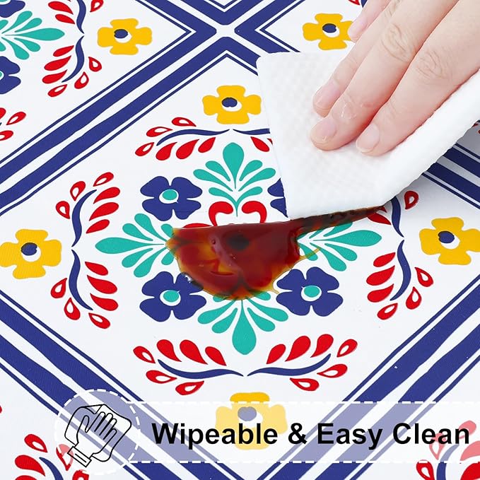 misaya Rectangle Vinyl Tablecloth, Fitted Table Cover, 100% Waterproof, Elastic Edge, Flannel Backing, Table Cloth Fit 6 Foot Folding Tables for Picnic, Outdoor (Geometric Flower, 30x72 inch)