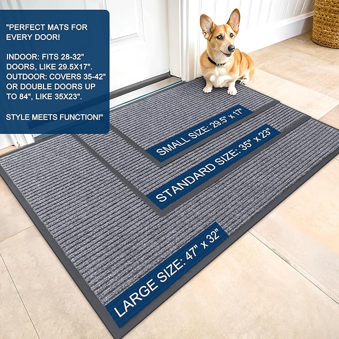 OLANLY Front Door Mat Indoor Outdoor Entrance, Waterproof Heavy Duty Doormat, Fade Resistant, Low Profile, Easy Clean Patio Porch Welcome Floor Mats for Entry, 59x40, Light Gray