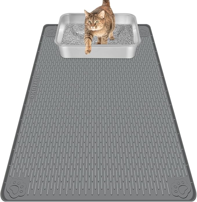 Bartuke Cat Litter Mat, Extra Large 34" x 22" Silicone Mat Litter Trapping Mat for Scatter Control, Soft on Kitty Paws, Easy to Clean (Dark Grey)