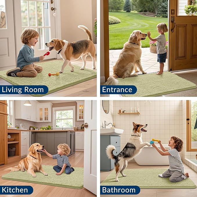 Smiry Dog Door Mat for Muddy Paws 40x32, Absorbs Moisture and Dirt Doormat, Non-Slip Washable Quick Dry Chenille Front Door Mat Indoor Entrance, Entryway Carpet for Inside Floor, Vanilla