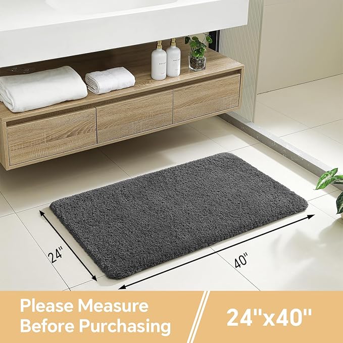 Dark Gray Bathroom Rugs 24"x40" – Large Plush Microfiber Bath Mat, Soft Non Slip Floor Mat, Absorbent and Washable Rug – Perfect for Bathroom or Bedroom Use